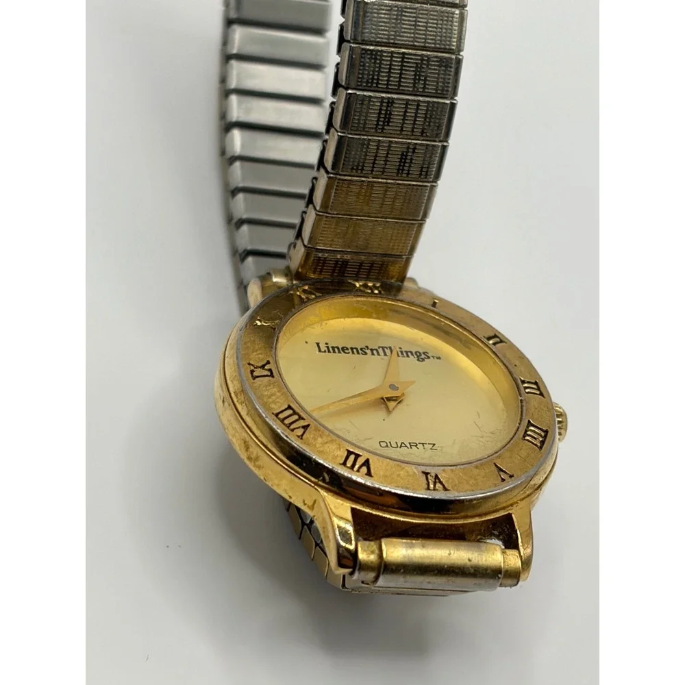 Linens n Things‎ Quartz Gold Tone Stretch Band Watch Roman Numerals